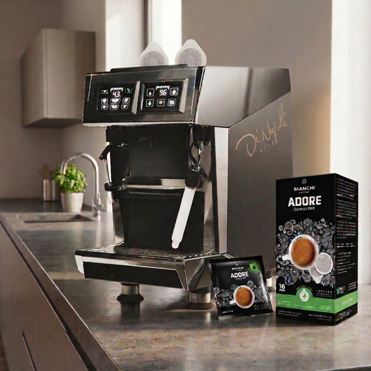 Dosettes ESE Bianchi Adore Espresso Bar avec machine espresso – Bianchi Adore Espresso Bar ESE pods with espresso machine | Di Napoli Caffè