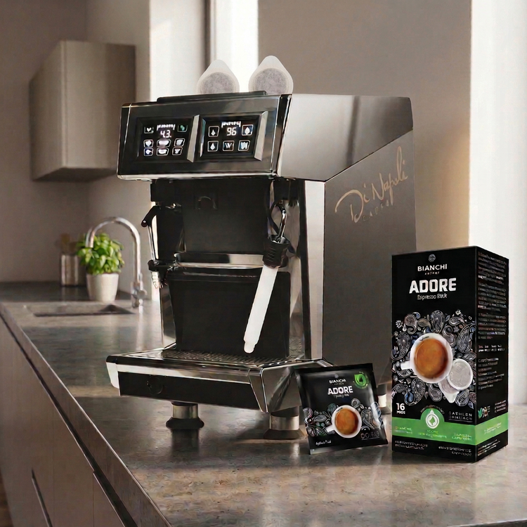 Dosettes ESE Bianchi Adore Espresso Bar avec machine espresso – Bianchi Adore Espresso Bar ESE pods with espresso machine | Di Napoli Caffè