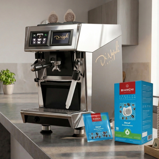 Dosettes ESE Bianchi décaféiné avec machine espresso – Bianchi decaf ESE pods with espresso machine | Di Napoli Caffè