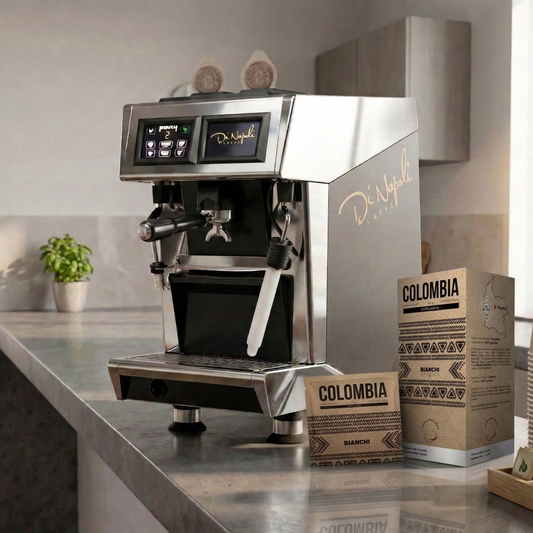 Dosettes ESE Bianchi Origins Colombia avec machine espresso – Bianchi Origins Colombia ESE pods with espresso machine | Di Napoli Caffè