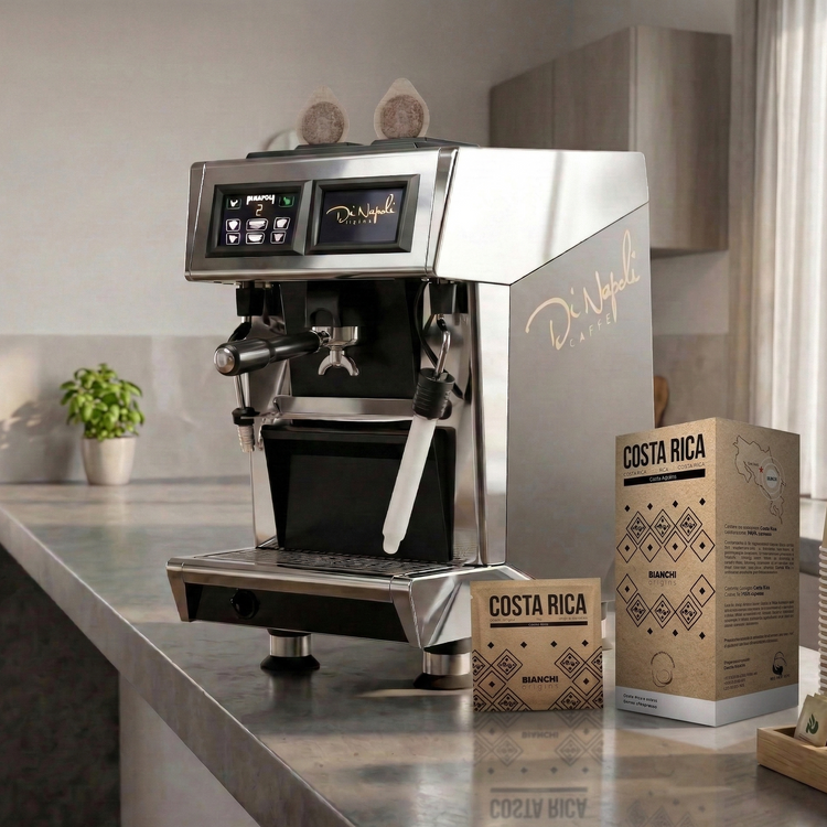 Dosettes ESE Bianchi Origins Costa Rica avec machine espresso – Bianchi Origins Costa Rica ESE pods with espresso machine | Di Napoli Caffè