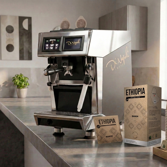 Dosettes ESE Bianchi Origins Ethiopia bio avec machine espresso – Bianchi Origins Ethiopia organic ESE pods with espresso machine | Di Napoli Caffè