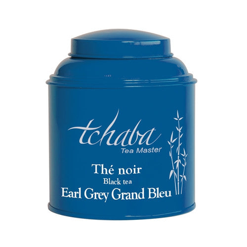 Boîte de thé noir Tchaba Earl Grey Grand Bleu, sur fond blanc