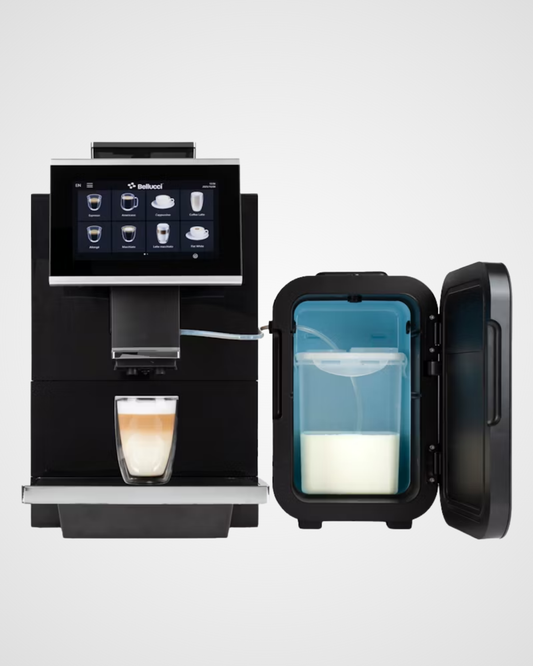 Machine à café automatique Bellucci Bistro Pro avec frigo à lait – Bellucci Bistro Pro bean to cup machine with milk fridge | Di Napoli Caffè