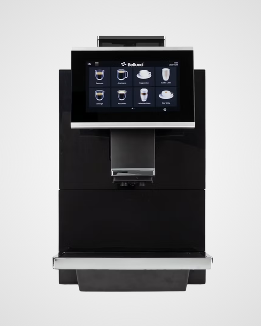 Machine à café automatique Bellucci Bistro Pro noire vue de face – Bellucci Bistro Pro black front view | Di Napoli Caffè