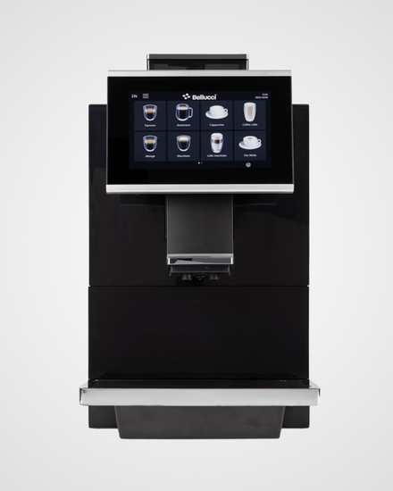 Machine à café automatique Bellucci Bistro Pro noire vue de face – Bellucci Bistro Pro black front view | Di Napoli Caffè