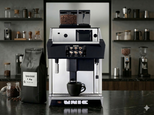 Machine Unic Tango Ace avec café Garibaldi dans un bar à café – Unic Tango Ace with Garibaldi coffee in a coffee bar | Di Napoli Caffè
