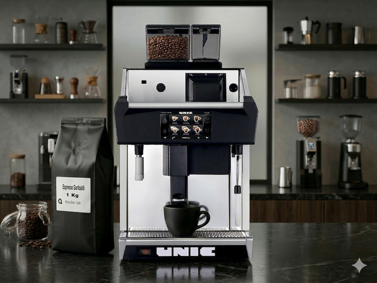 Machine Unic Tango Ace avec café Garibaldi dans un bar à café – Unic Tango Ace with Garibaldi coffee in a coffee bar | Di Napoli Caffè