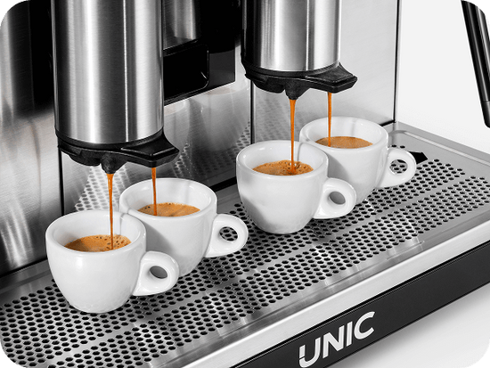 Machine Unic Tango XP Duo détail 4 tasses – Unic Tango XP Duo 4 cup detail | Di Napoli Caffè