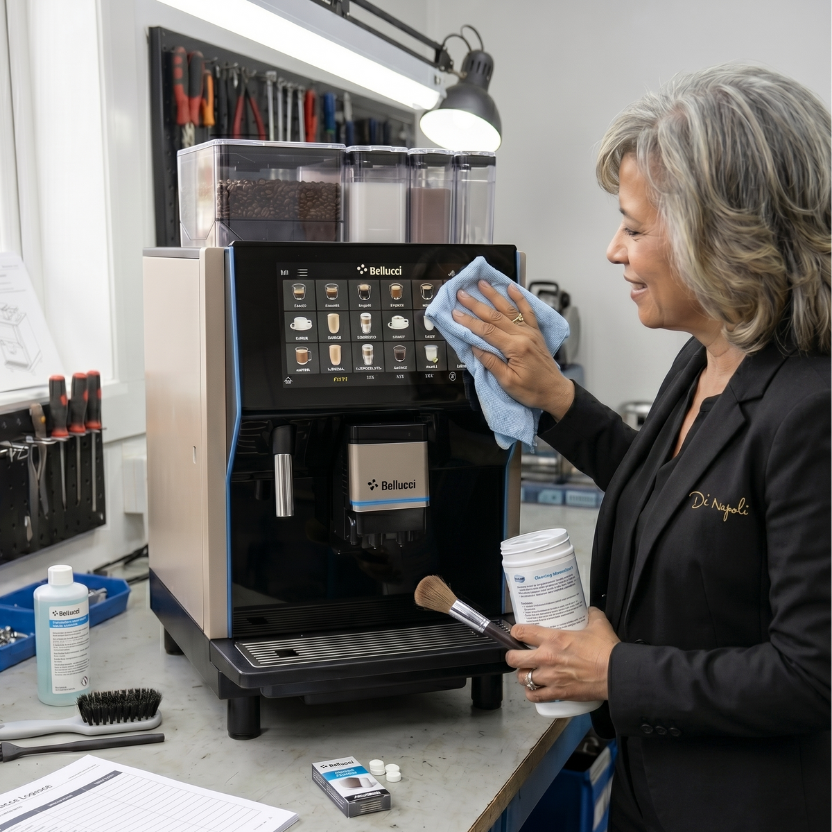 Visite technique nettoyage en profondeur machine à café par Amina – Deep cleaning technical service visit for coffee machine by Amina | Di Napoli Caffè